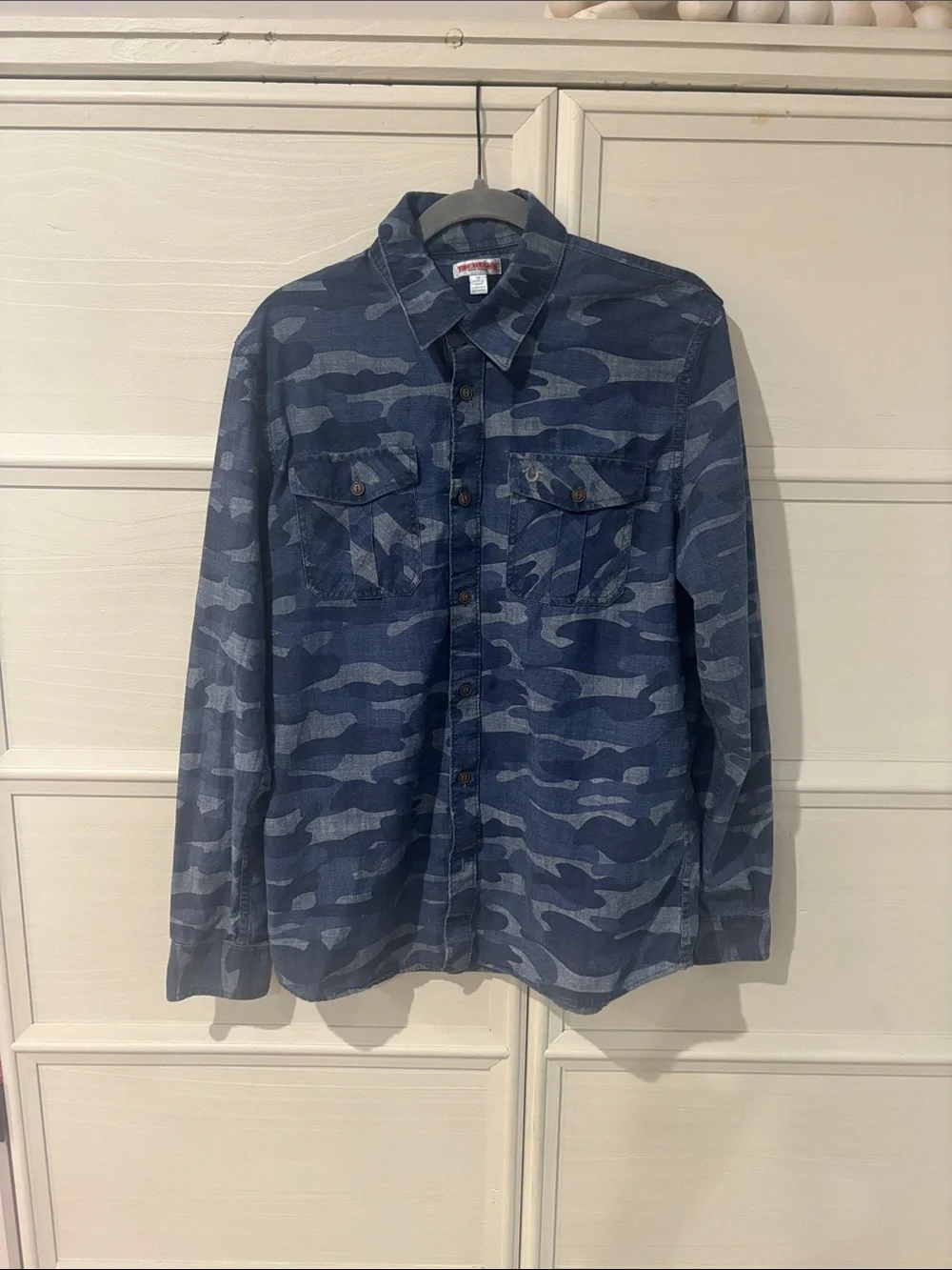 True Religion Blue camo Button-Down Shirt